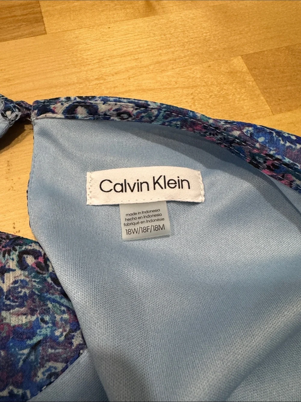 Calvin Klein Blue Paisley V-Neck Ruffle Sleeve Dress